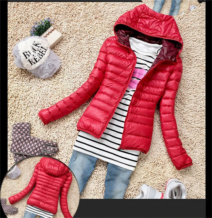 4 colors European and American long-sleeved hooded cotton padded jacket thin section short coat down women parka | Женская одежда