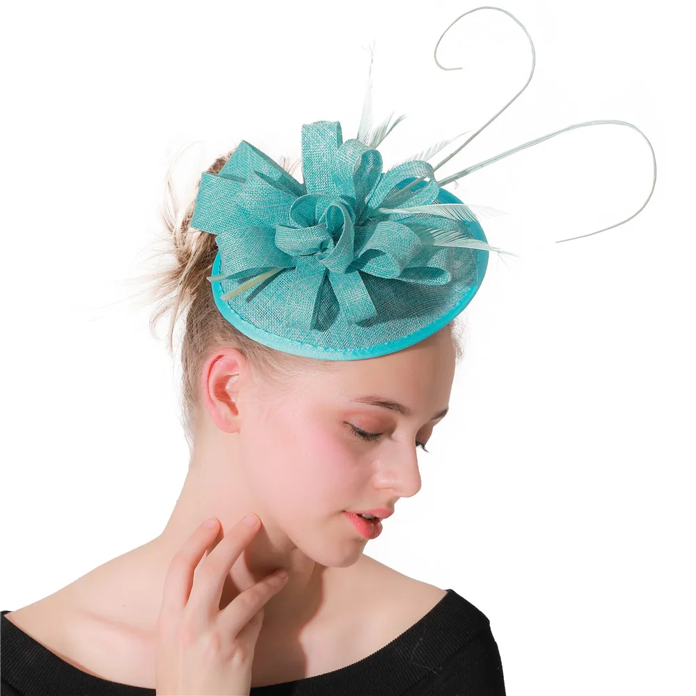 Женская Бирюзовая Заколка вуалетка с перьями аксессуары для волос в церковном