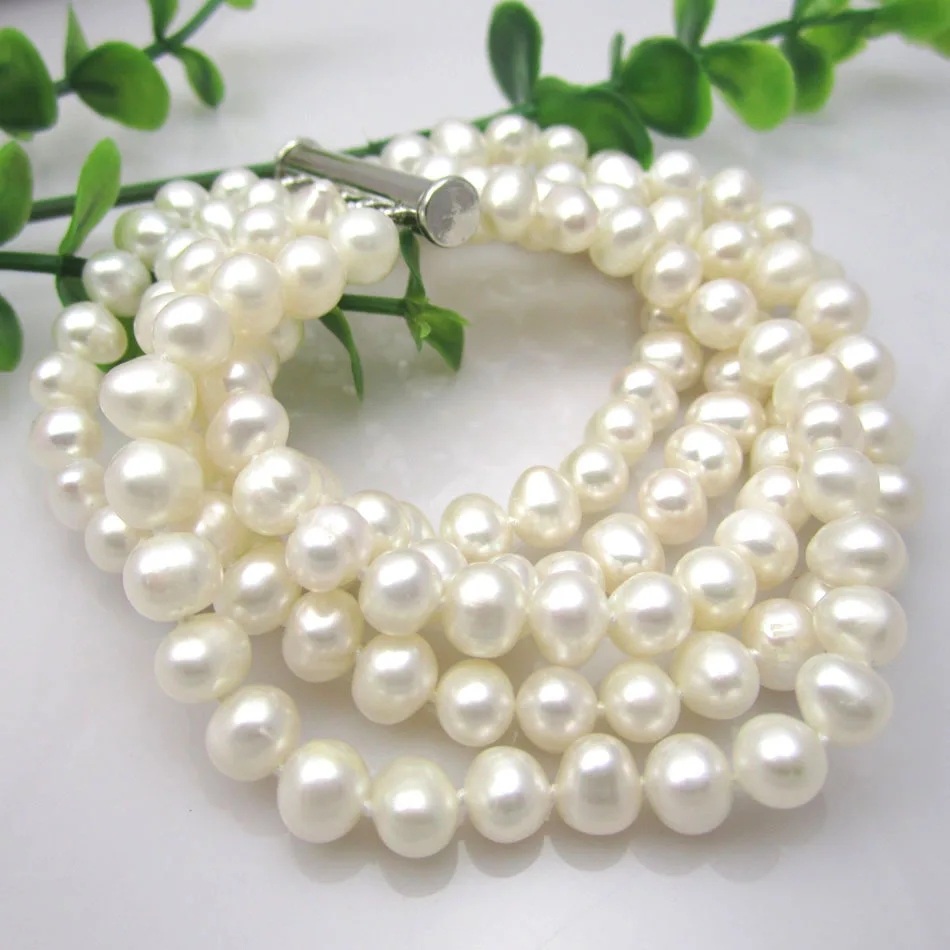 

Free Shipping Natural Fresh Water Pearl Bracelets Real Pearl Bracelet 5Rows Nearround 6-7MM