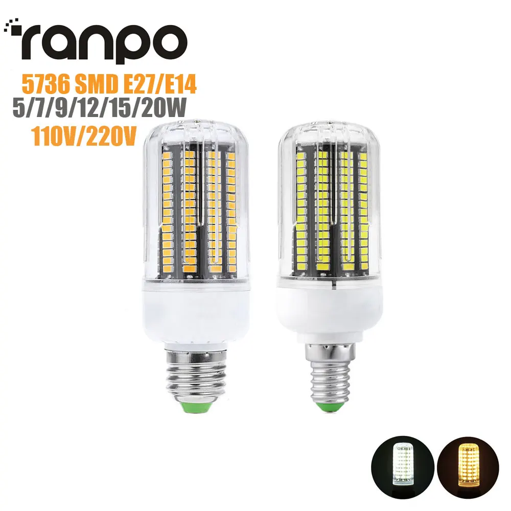 E27 E14 5736 5730SMD светодиодные лампы для кукурузы 20 Вт 15 12 9 7 5 прожекторы 31 58 74 105 140 170