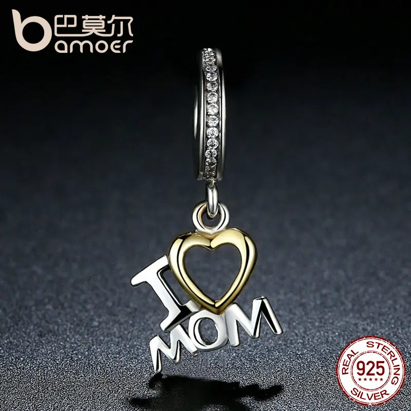 BAMOER классические 925 пробы серебряные подвески в виде сердца i love mom подходят для женщин S925 ювелирные изделия SCC049