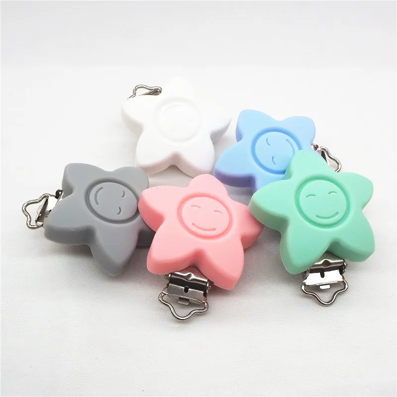 Chenkai 10pcs BPA Free Silicone Flower Clips DIY Baby Teether Pacifier Dummy Montessori Sensory Holder Toy Smile Face Star Clips