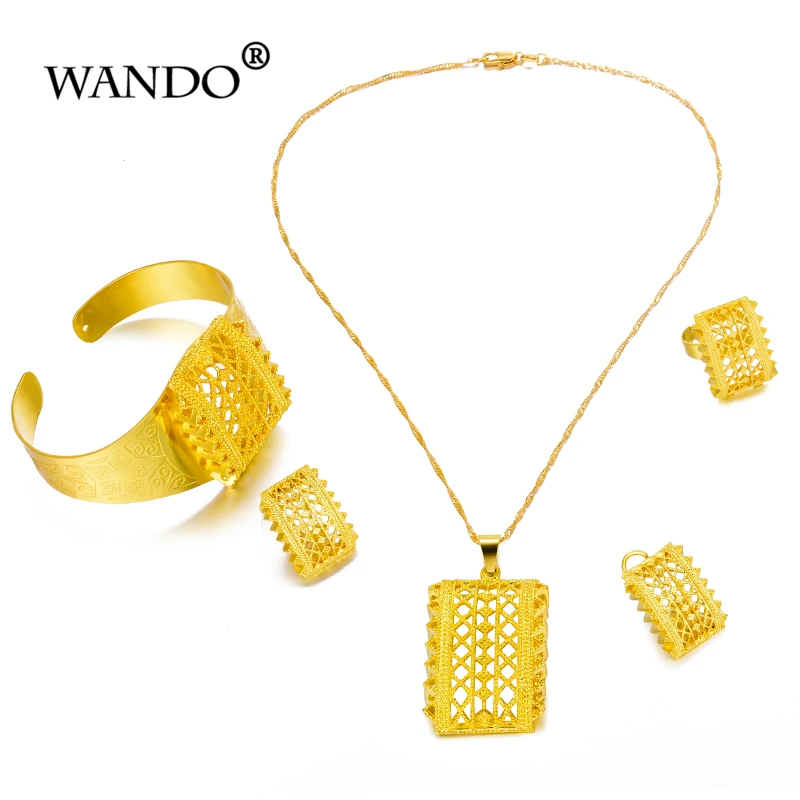 WANDO новый комплект ювелирных изделий из золота с эфиром серьги подвеской браслет