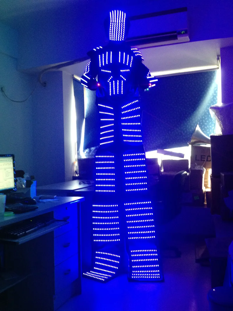 stage performance LED robot suit LED robot costume with LED helmet red green laser lights