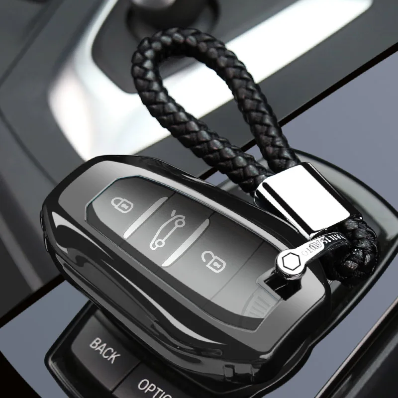 black chain set Чехол для автомобильного ключа, брелок для peugeot 208 308 508 3008 5008 для Citroen C4 Picasso DS3 DS4 DS5 DS6 - Название цвета: black chain set