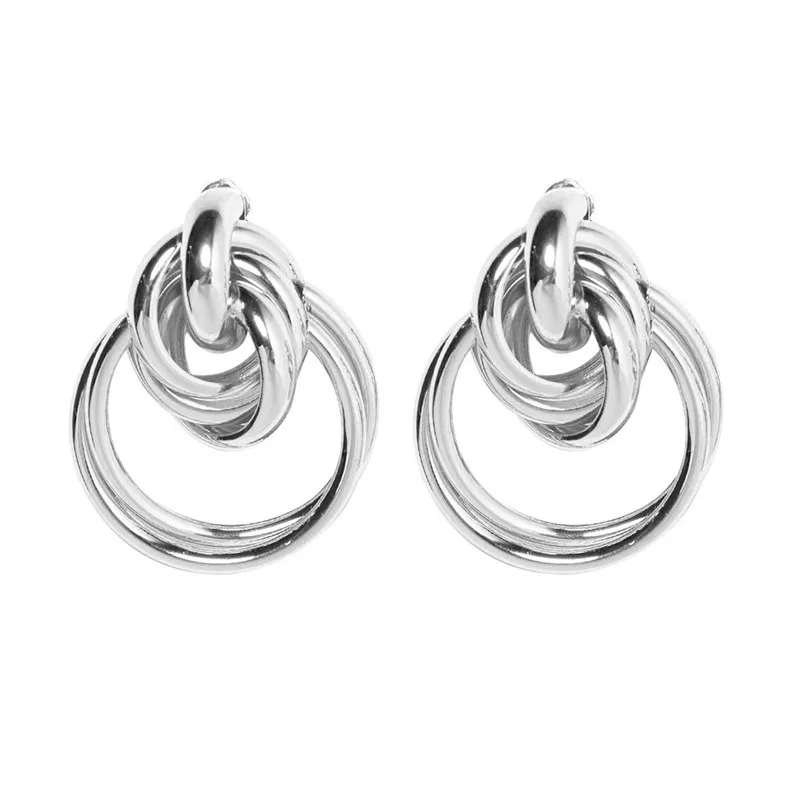 silver Модные Висячие серьги для женщин, Винтажные висячие серьги для разноцветных металлических в стиле панк, геометрические украшения - Окраска металла: silver