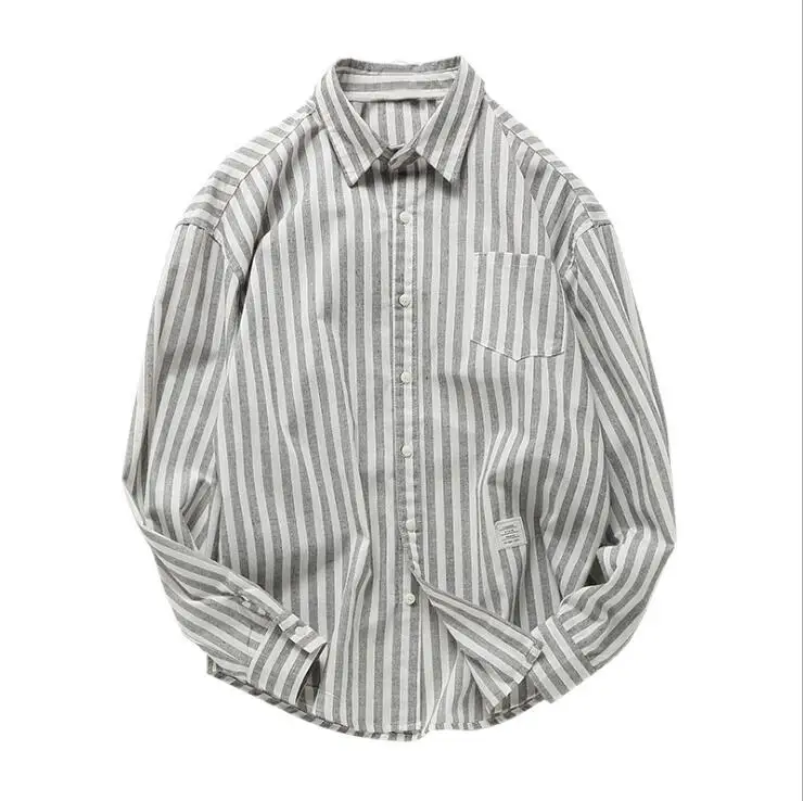 Japanese menswear 2021 tide Autumn new shirt male lapel loose striped jacket Men Fashion long-sleeved Cotton shirts M-XXL | Мужская