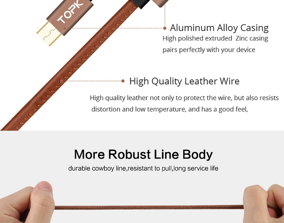 TOPK [5-Pack] Micro USB кабель из искусственной кожи металлический штекер кабель для передачи данных для samsung S7 edge Xiaomi Redmi 4X
