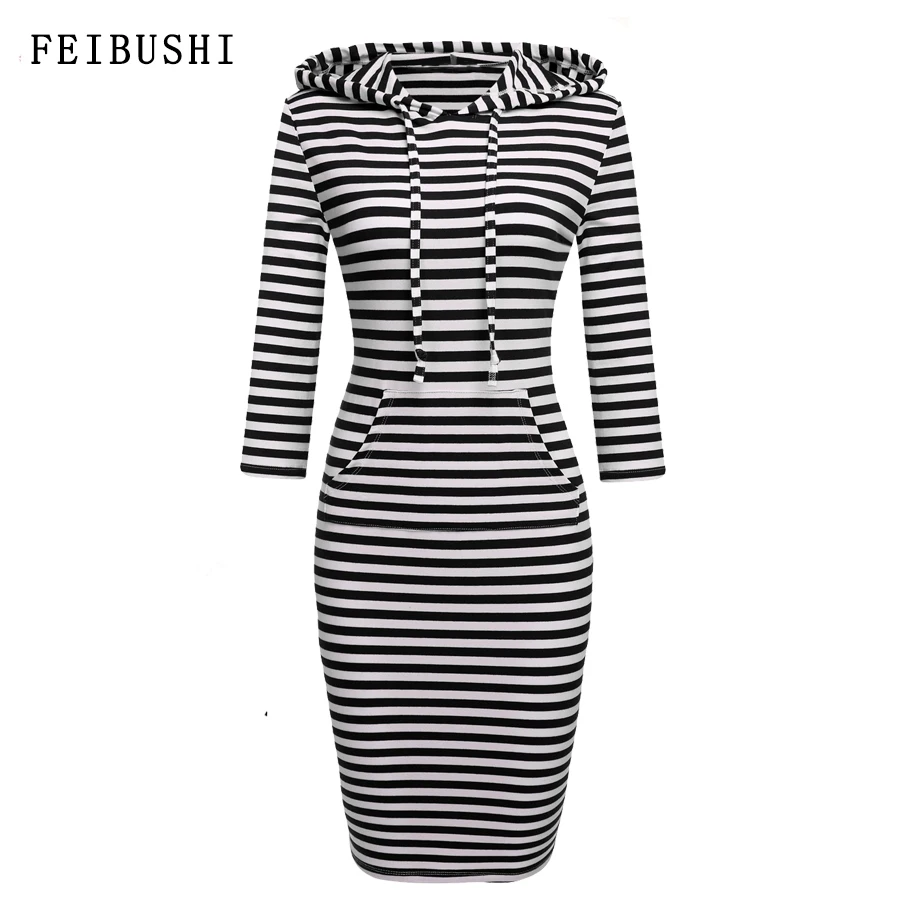 Женское Хлопковое платье в полоску с капюшоном и рукавом 3/4|dress cotton|dress plusplus dress |