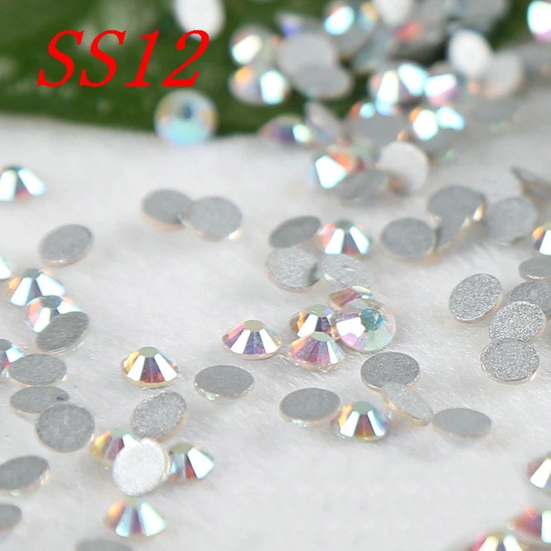 SS12 1440 шт. высококачественные Стразы AB для ногтей стразы с плоским основанием не
