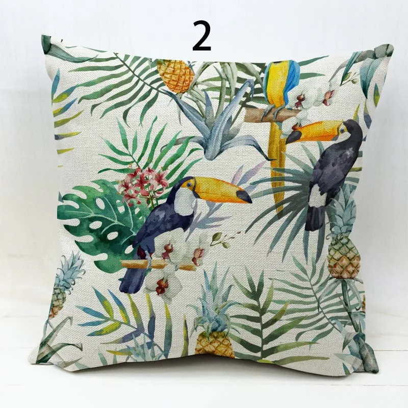 Тропические растения накидки на подушки цветы Тукан попугай Розовый фламинго