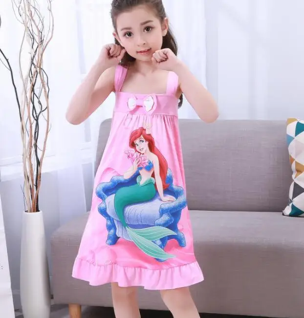 Летняя мода принцесса мультфильм Шорты для женщин dressespajamas детская одежда для сна хлопковая детская Ночные рубашки для девочек прекрасный Обувь для девочек nightdres YW367