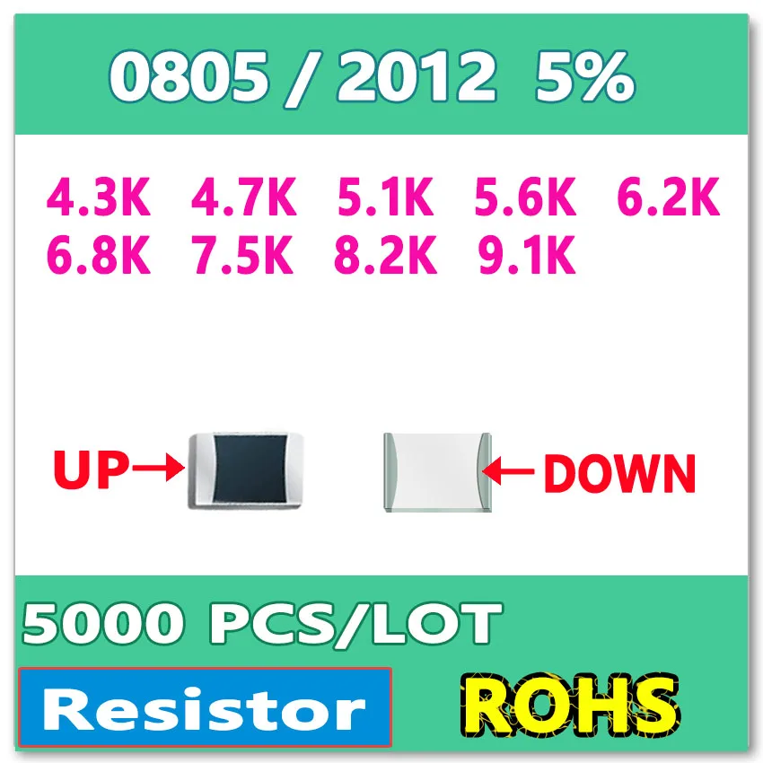 

JASNPROSMA 0805 J 5% 5000 шт 4,3 K 4,7 K 5,1 K 5,6 K 6,2 K 6,8 K 7,5 K 8,2 K 9,1 K smd 2012 OHM Резистор