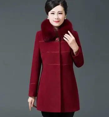 Wine red 708 Осень-зима, Женская шерстяная куртка, среднего возраста и старше, новинка, большой размер, средняя длина, одноцветная Женская куртка, L-5XL, SES649 - Цвет: Wine red 708