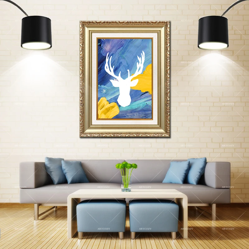 

Artcozy Golden Frame Abstract Cervus Canadensis Elk Waterproof Canvas Painting