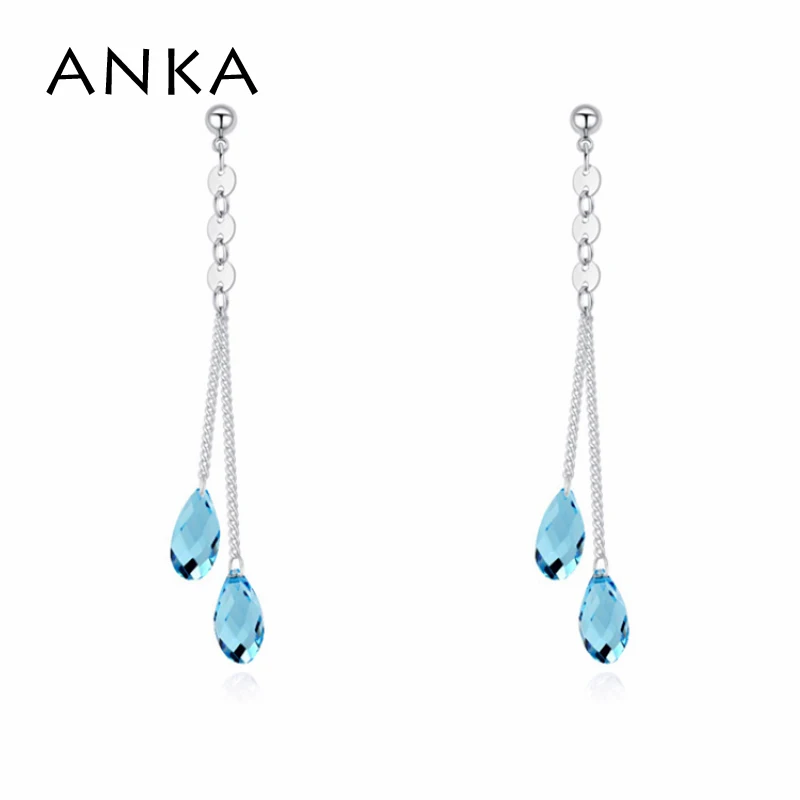 

ANKA long tassel earrings for women double water drop crystal luxury earings fashion jewelry gift Crystals from Austria #25986