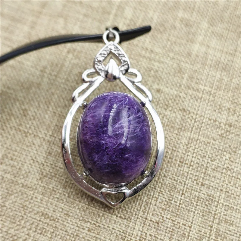 Подвеска из серебра 925 пробы с натуральным фиолетовым кристаллом Charoite подарок