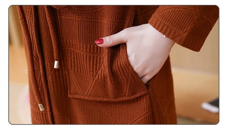 Новинка, плюс размер, L-5XL, вязаный кардиган, куртка, женские свитера, весна-осень, с капюшоном, повседневные топы, женский пояс, тонкий свитер, пальто G492