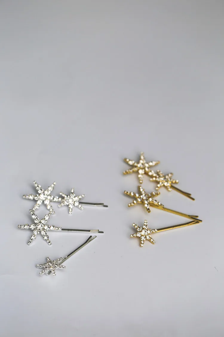 Silver Gold Handmade Crystal Star Wedding Hairpin Rhinestone Bridal Hair Pin Clip Bridesmaid Bride Hair Accessories u575