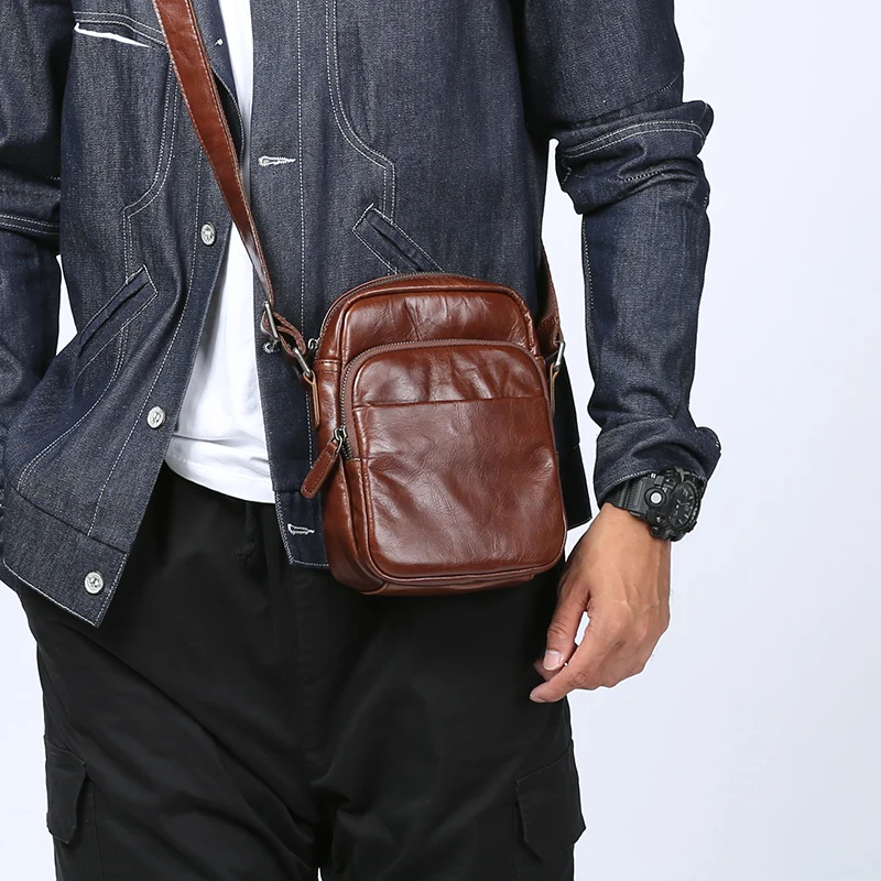 

LANSPACE men's leather shoulder bag genuine leather small bag men's messenger bag