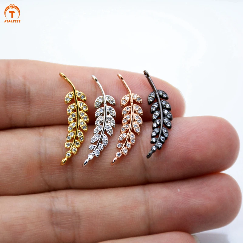 

ASA&TESS Feather leaf connector link clear CZ micro paved findings Cubic Zirconia CZ connector Rose Gold Silver color