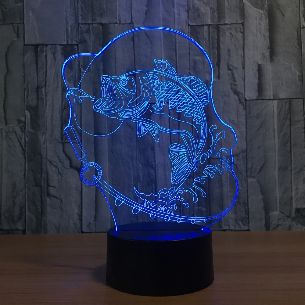 7 цветов изменяя рыбы 3D светодиодный светильник USB зарядка сенсорная кнопка