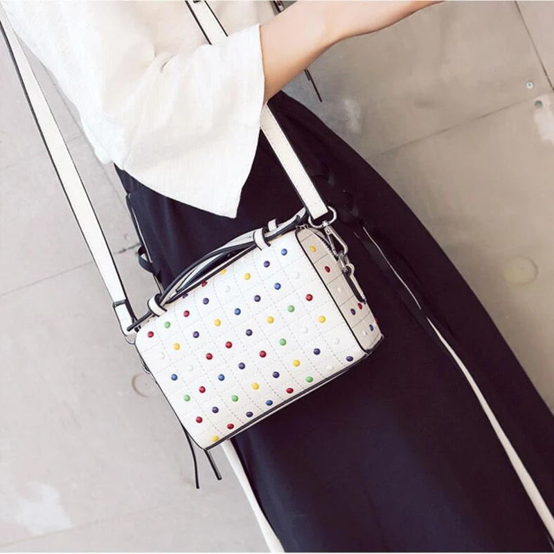 Diamonds Handbags High Quality Small Tote Boston Rivet Bags PU Leather Women Shoulder Bag Top-handle sac a main 2019 New LW-138 | Багаж и