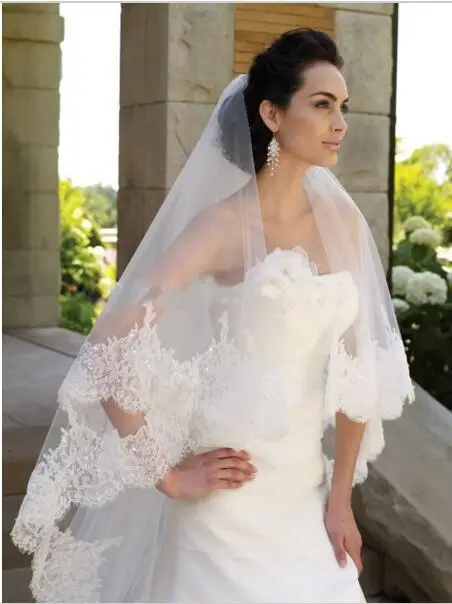 

Custom Made Two Tiered Lace Beading Edge Long Luxury Wedding Veil Bridal VE01