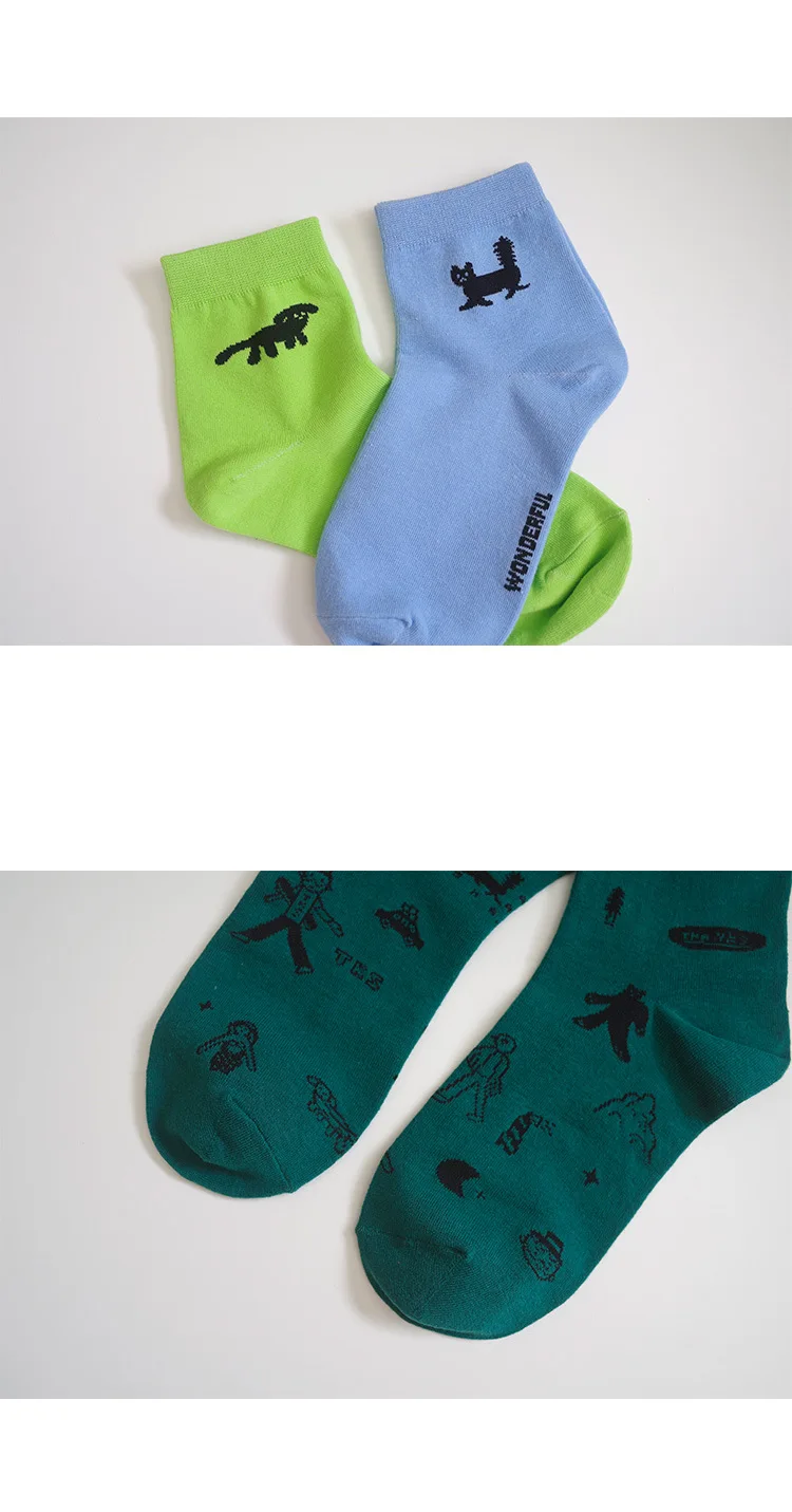 Summer New Design Women Short Socks Cartoon Yellow Green Purple Blue Sock Cotton 5 Pairs A Lot