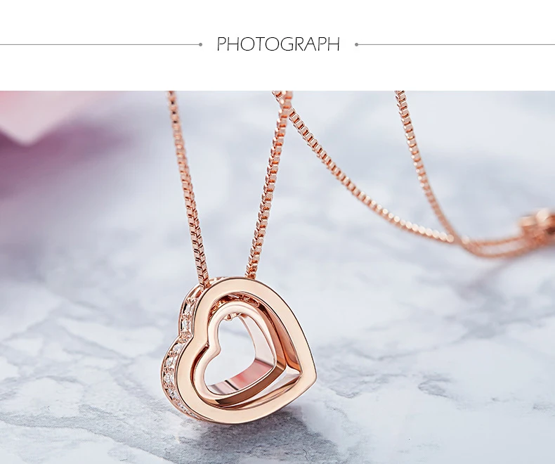 Warme Farben Korean Rose Gold Color Necklace for Women Double Heart Pendant Necklace Fashion Jewelry Choker Necklace Collares