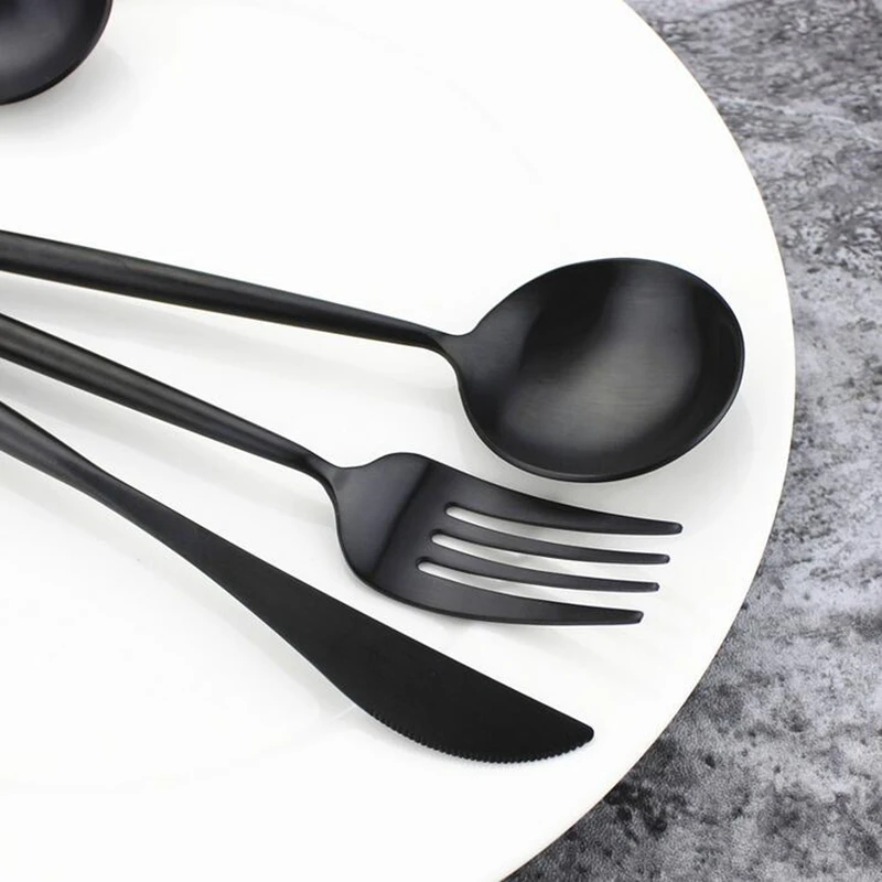 

KuBac Hommi 7-Pieces Luxury Black Cutlery Set Dinnerware Set Tableware Matte Black Silverware Dinner Fork Knife Drop Shipping