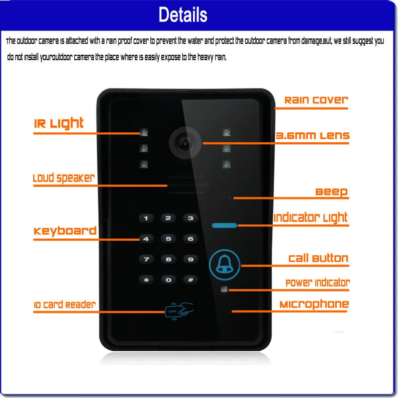 7 дюймовый ЖК видеодомофон с подсветкой Фотокамера код клавиатуры дистанционное