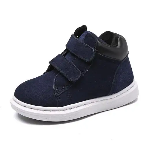Dark blue Размер 23-37, Детские Зимние ботильоны из натуральной кожи, короткие меховые ботинки для девочек, осенне-зимние ботинки для мальчиков, детские ботинки из флока - Цвет: Dark blue
