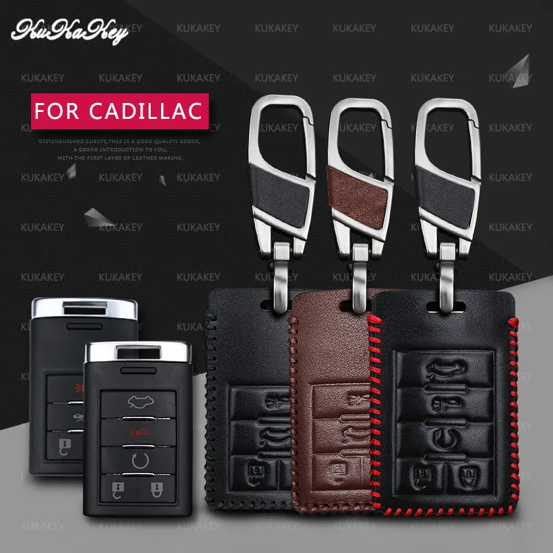 Genuine Leather Remote Key Case Fob Shell Cover Skin Holder For Cadillac CTS Escalade SRX ATS STS Square 4&amp5 Button 2015-2019 |