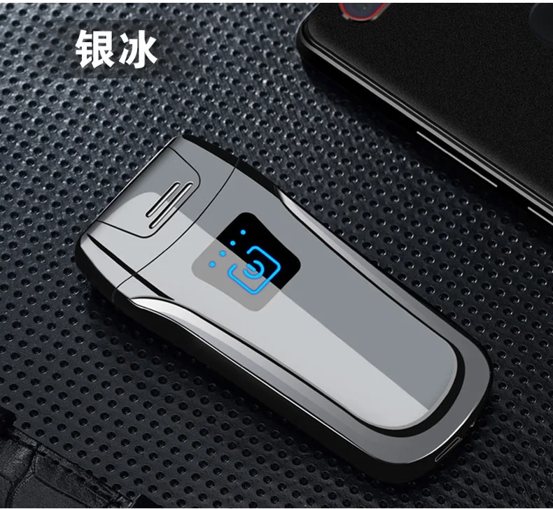 Новая Металлическая двойная дуговая зажигалка, электрическая USB Зажигалка, мощный дисплей, сенсорный ветрозащитный перезаряжаемый прикуриватель для мужчин, Подарочный брикет