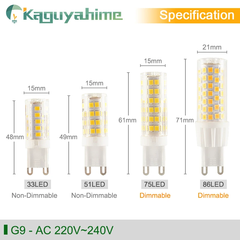 Kaguyahime 10 шт./лот затемнения светодиодный G9 E14 G4 лампочки 3 Вт 5 7 9 AC 220 V DC 12 SMD2835 COB