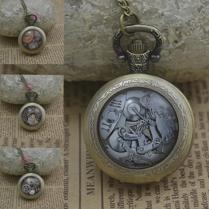 Модные часы с карманным механизмом ожерелье женские бронзовые Круглые выпуклые