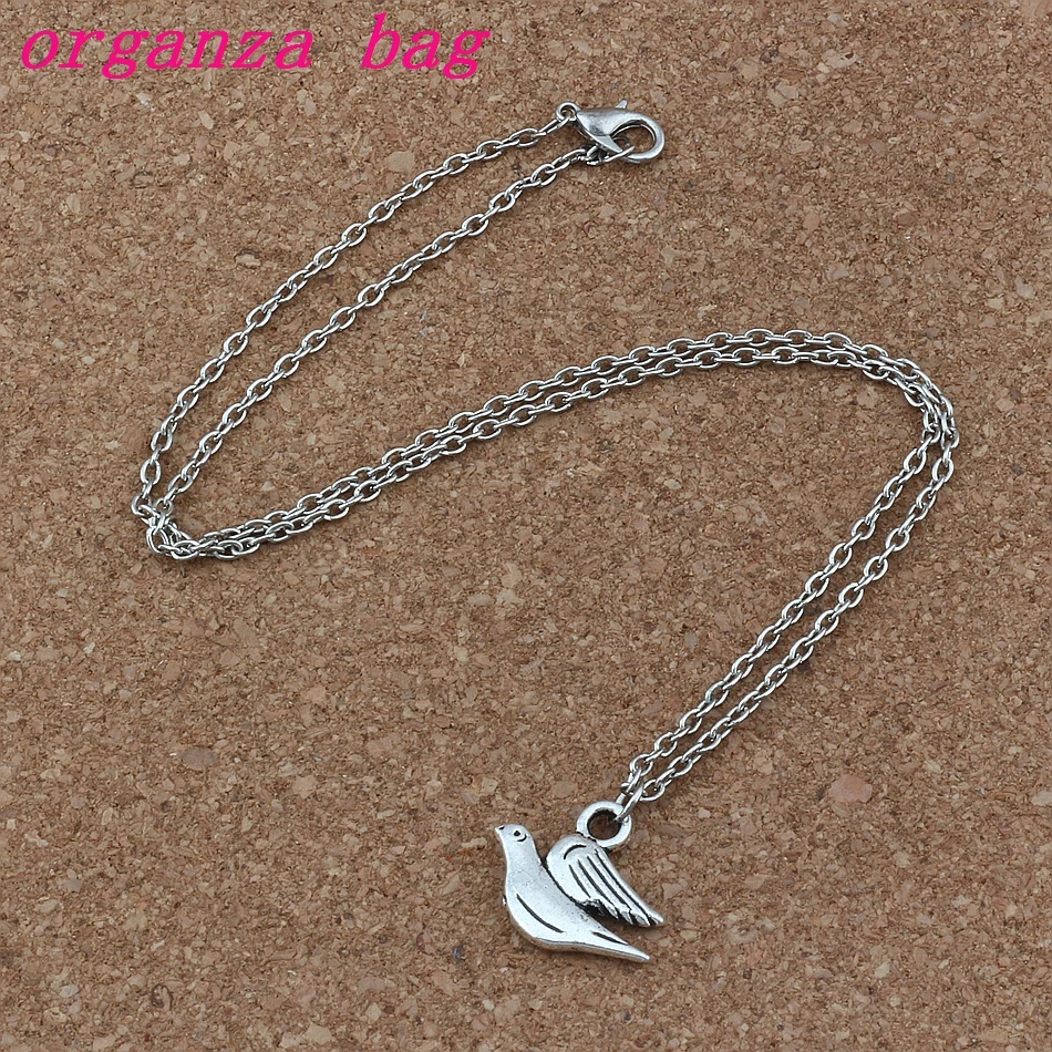 

20pcs / lot Zinc alloy Peace Dove Charms Pendant Necklaces 18 inches Chains Jewelry DIY A-256d