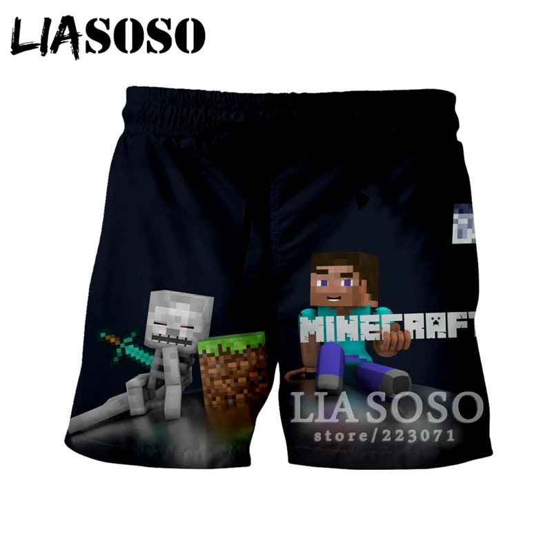 LIASOSO 2019 Summer New Men Women Shorts 3D Print Video Game Minecraft Beach Fitness Cute Casual Loose Clothing A166-10 | Мужская одежда