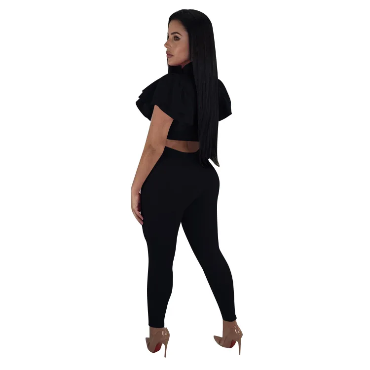 2018 spring and autumn hot sale of new European American sexy short sleeved lotus leaf model suit | Тематическая одежда и
