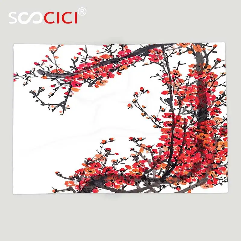 Мягкое Флисовое одеяло на заказ традиционный домашний декор Ветка сакуры из