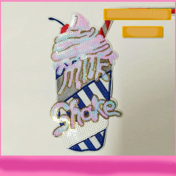 2018 New Ice Cream With Sequined Patches Fashion Applique lron on Patch for Clothes Bags DIY Decal Apparel Accessory 2pcs | Дом и сад