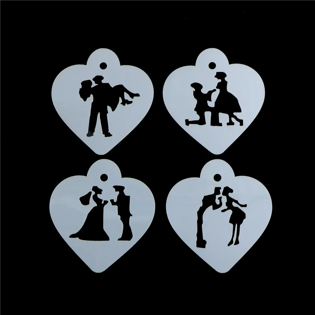 

4PCS/Set Couple Lovers Stencils Template Mold Drafting Tools For Cakes Wedding Decoration Cake Stencil