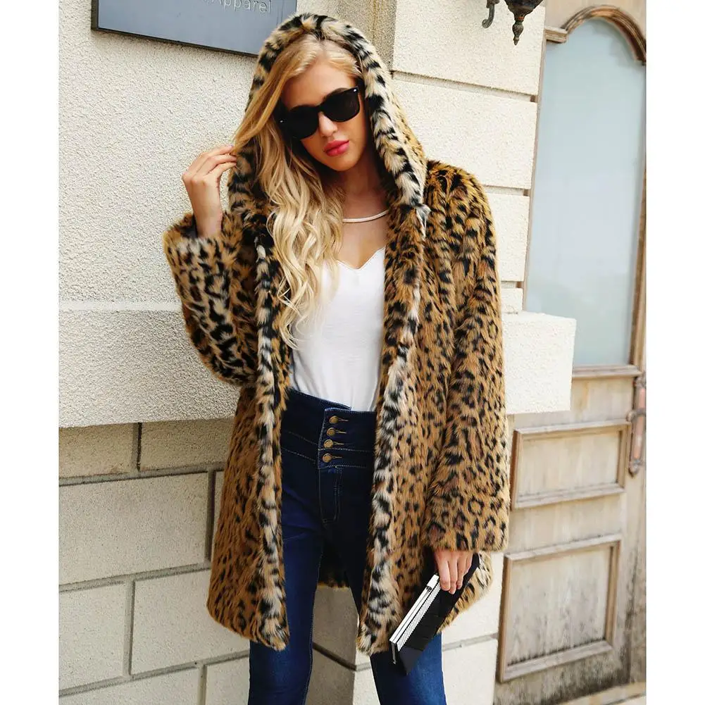 2019 Fashion Women Leopard Faux Fur Coat Warm Autumn Winter Jacket Fluffy Outwear Elegant Fake Coats | Женская одежда