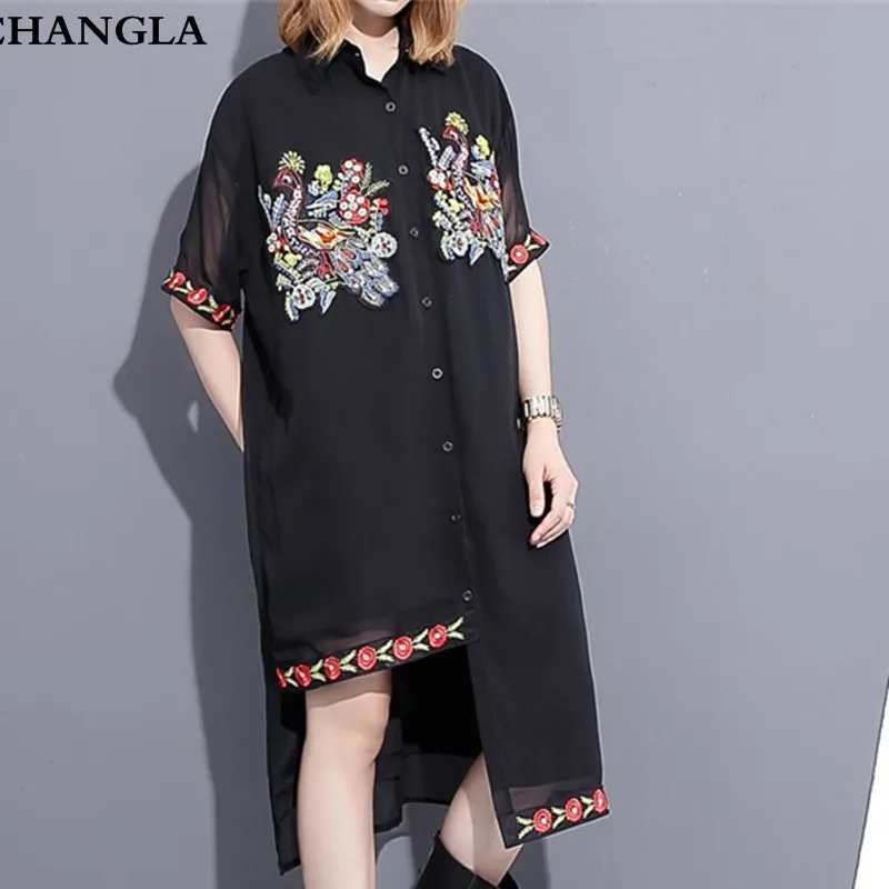 CHANGLA vestidos verano 2017 Лето Женщины Вышивка Цветочные Рубашка До Колен Платья С