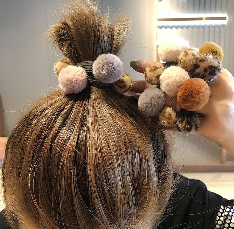 

12pcs Fashion Cute Fur Pom Pom Elastic Hair Bands Solid Patchwork Color Balls Hair Ties Princess Headwear Girls Hair Accessories