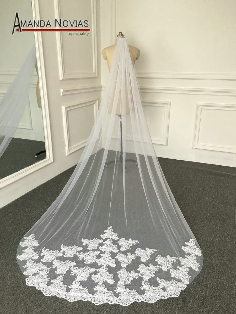 Фата длинная из тюля с кружевной аппликацией 3 метра|veil long|veil tullelong veil |