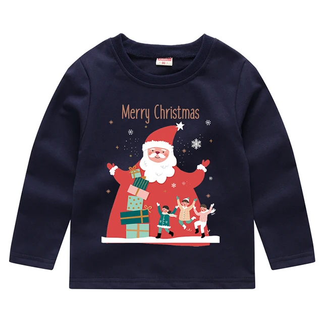 New Baby Girls Christmas Sweatshirts Autumn Winter Children Sweatshirts Long Sleeves Sweatshirts T-shirt Kids Clothes - Цвет: Navy