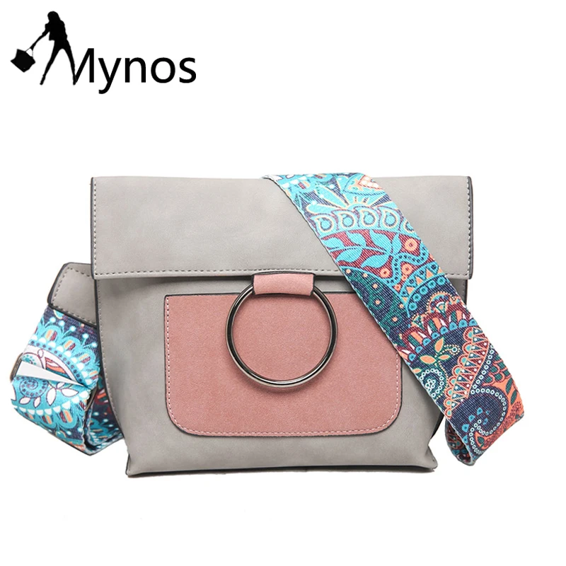 MYNOS Women Crossbody Bag Metal Ring Shoulder Suede Leather Messenger Patchwork Purse Bolsas Feminina SAC A MAIN Femme | Багаж и сумки