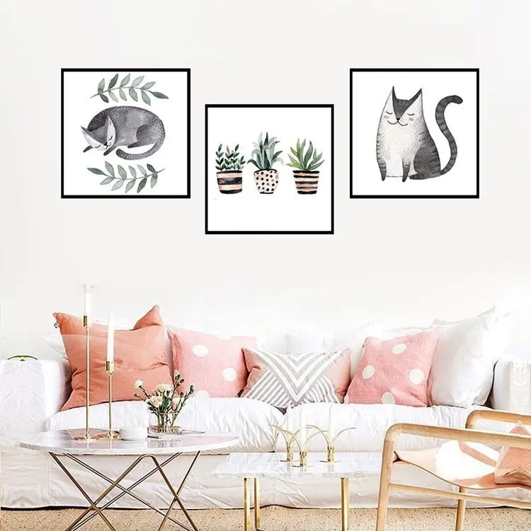 

Картина маслом для детской комнаты с кошкой и КАКТУСОМ, набор без рамки с изображением животных, для гостиной, столовой, холст для стен